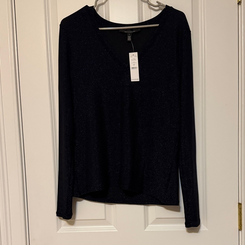 White House Black Market Midnight Glitter Long Sleeve Tee